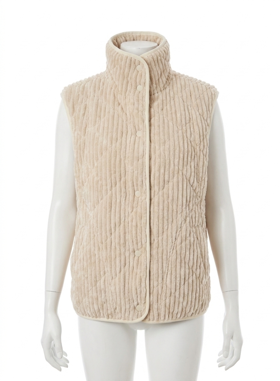 NEW BIBI quilted corduroy vest in light taupe